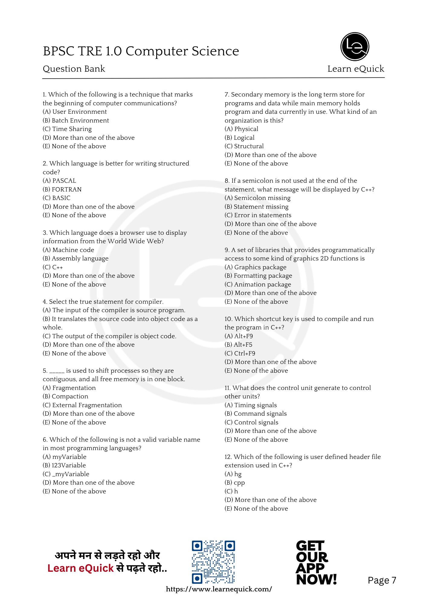 BPSC & STET Computer Science Question Bank (Last Year All Questions) image 7